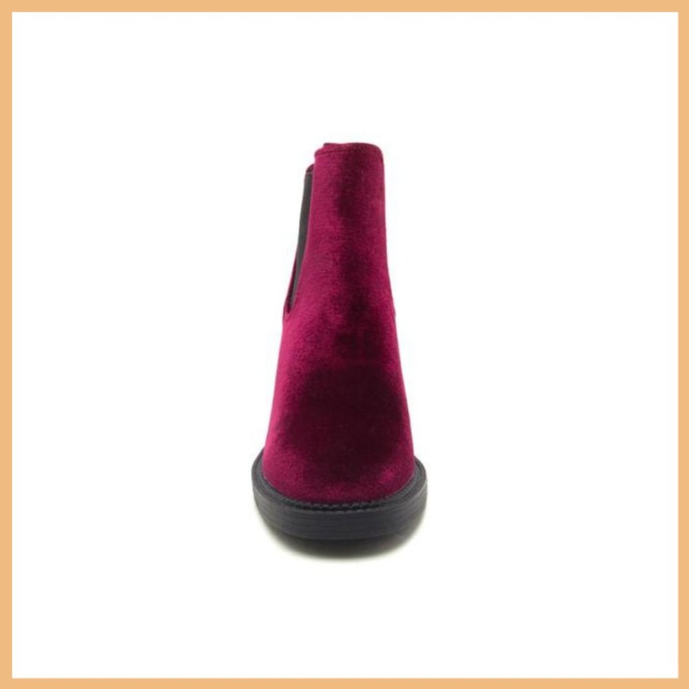 NWT Velvet Chunky Heel Ankle Bootie (Burgundy) - Picture 7 of 7